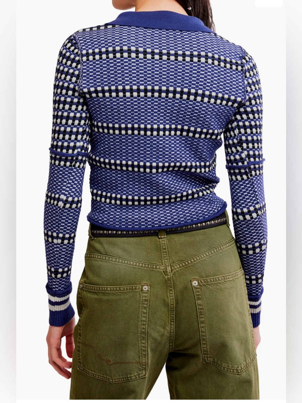 We The Free Level Up Swift Collared Long Sleeve Top in navy combo size xs - Picture 3 of 12